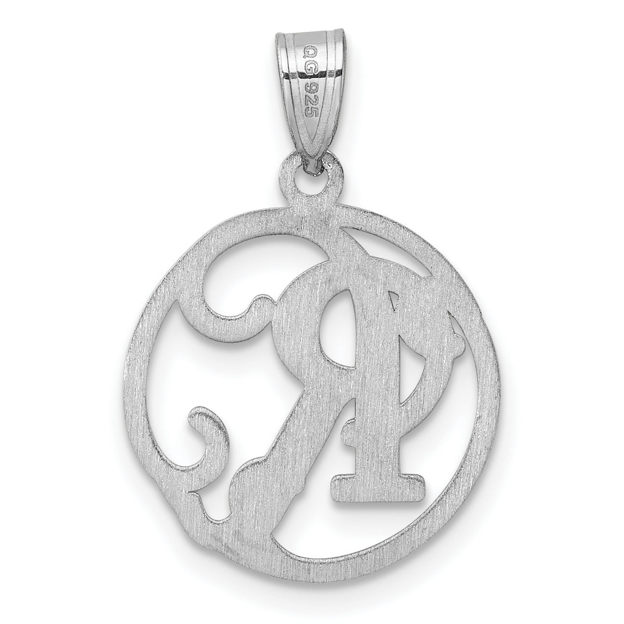 Sterling Silver Monogram Pendant with Ornate Script R in Round Openwork Design