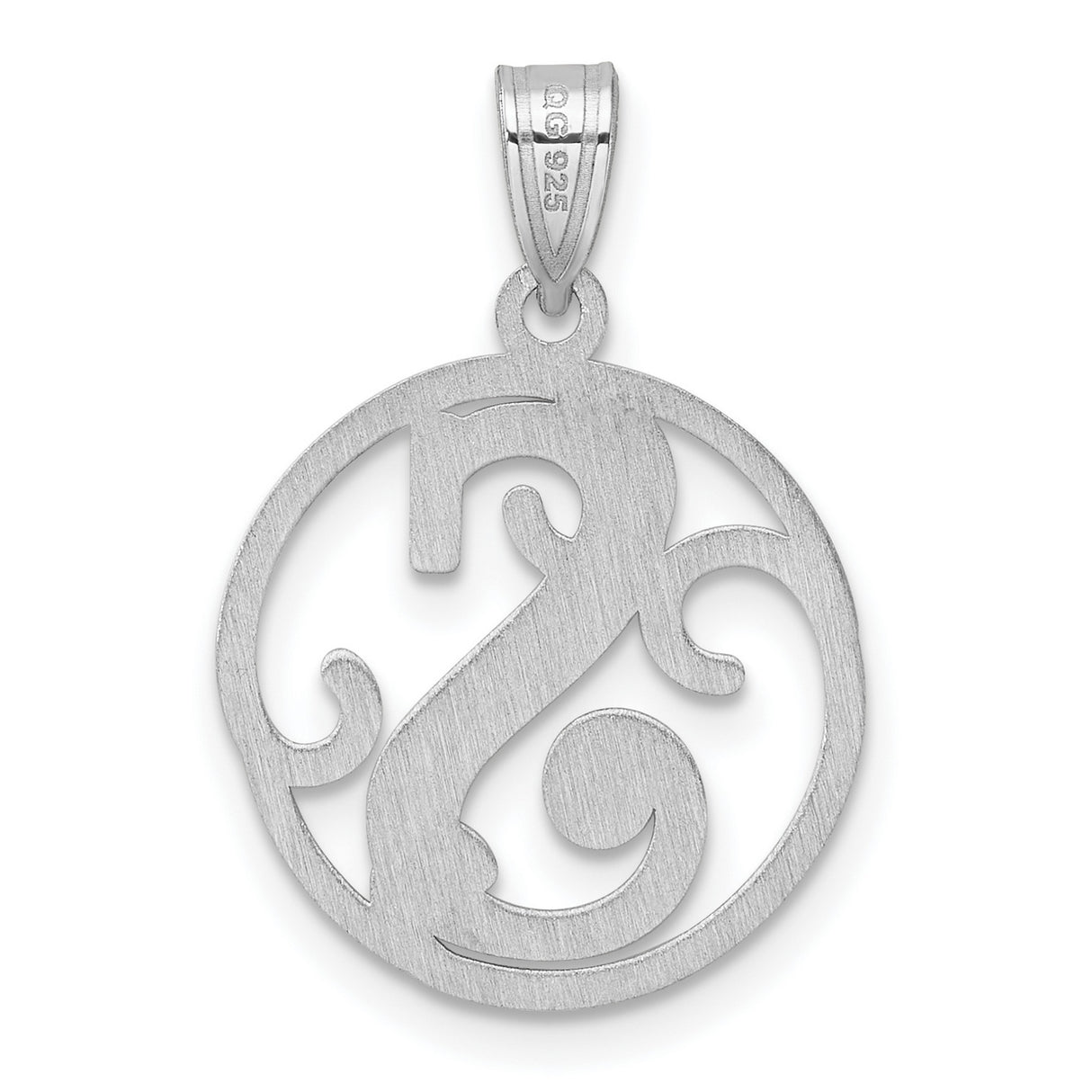 Sterling Silver Pendant with Script Initial S Design, Round Openwork Monogram Charm