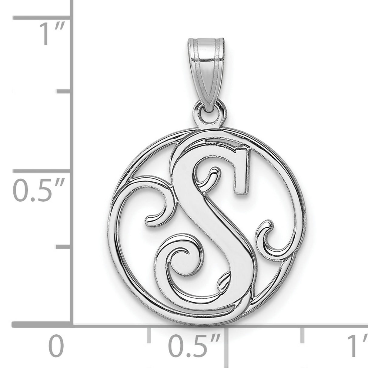 Sterling Silver Pendant with Script Initial S Design, Round Openwork Monogram Charm
