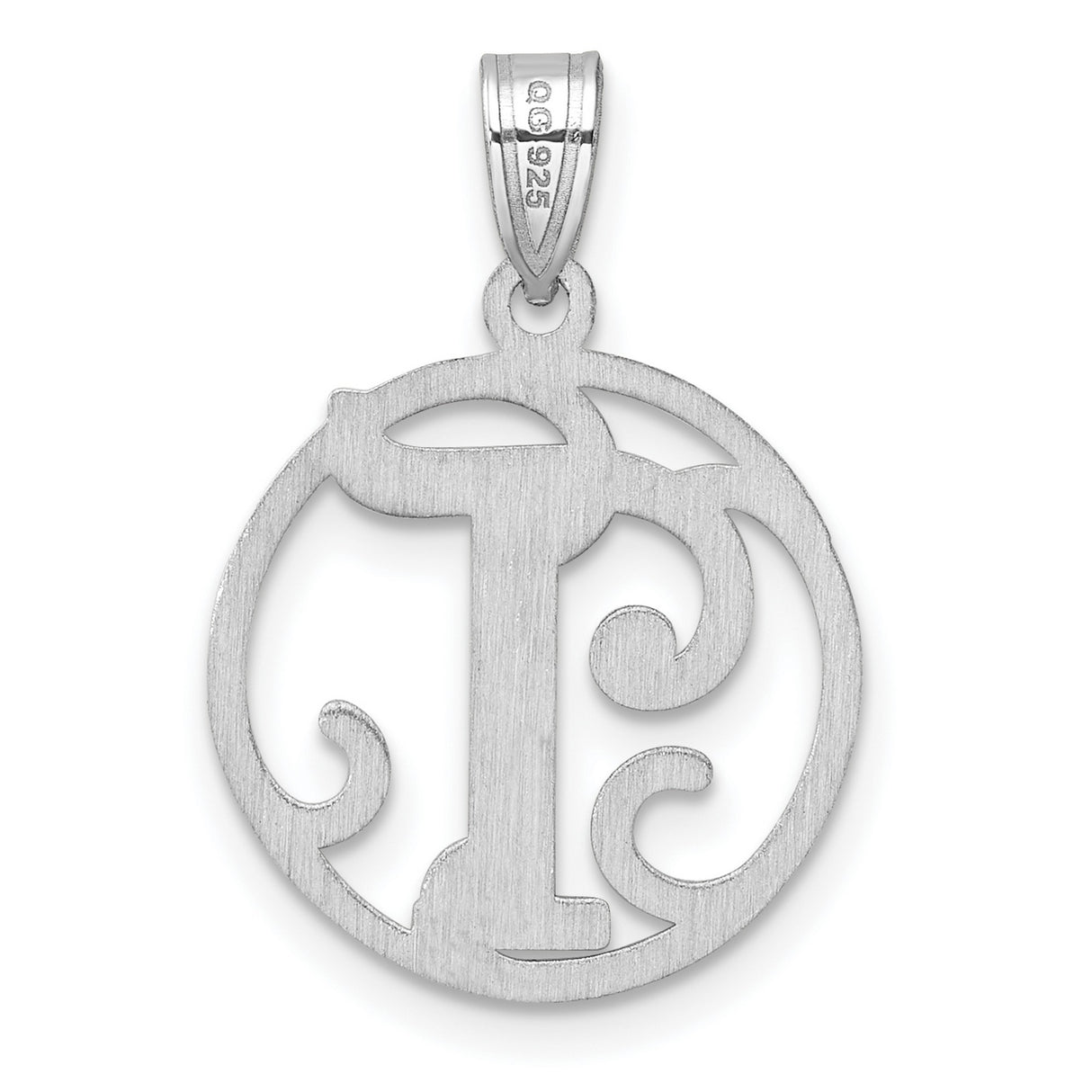 Sterling Silver Initial T Pendant, Round Filigree Script Letter Charm for Women