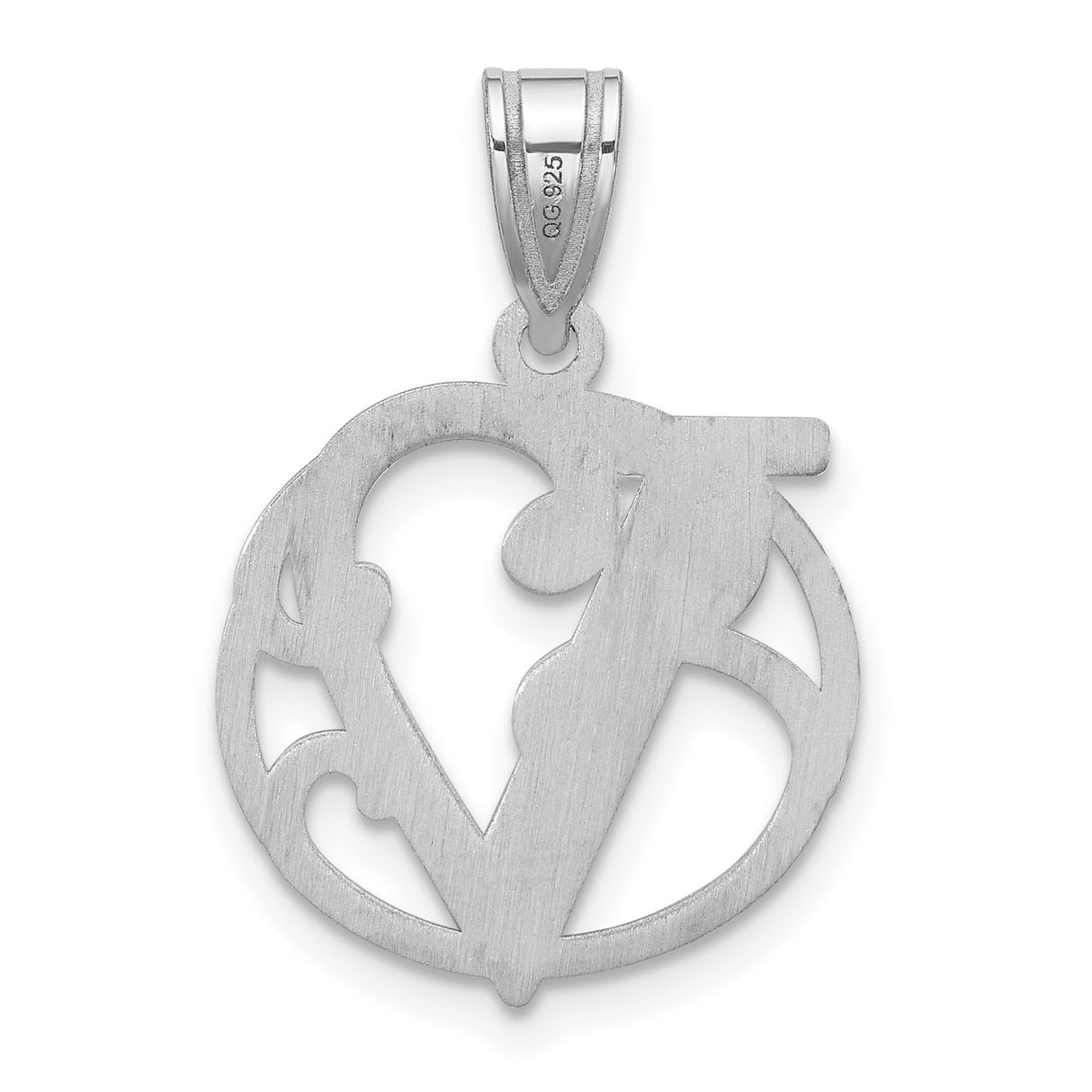 Sterling Silver Initial Pendant with Script Letter V in Circle Frame, Monogram Charm