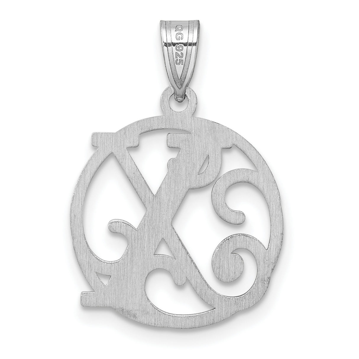 Sterling Silver Initial Pendant, Script Letter X in Circular Frame, Monogram Style