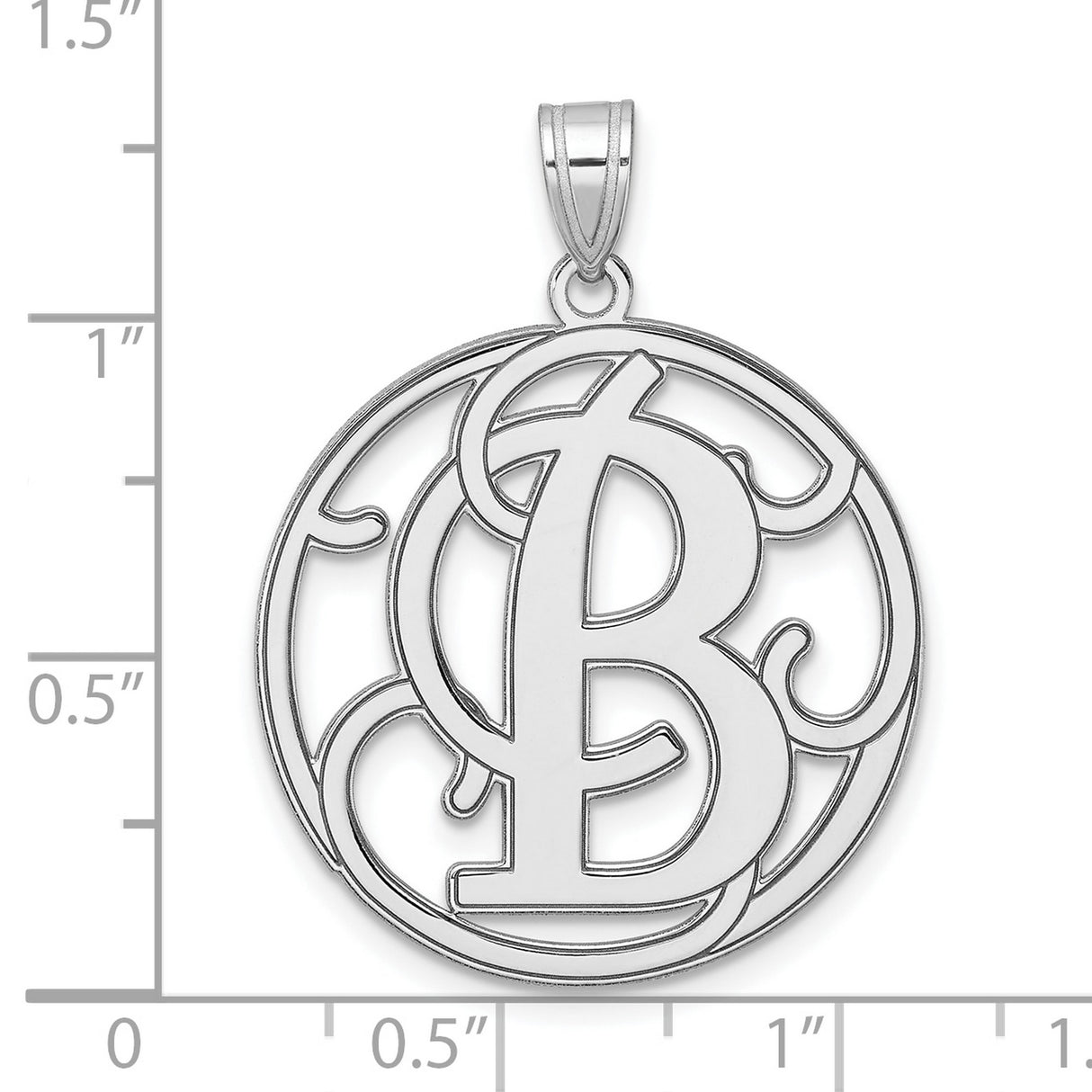 Sterling Silver Pendant, Cutout Script Letter B Monogram, Round Initial Charm for Women or Unisex Wear