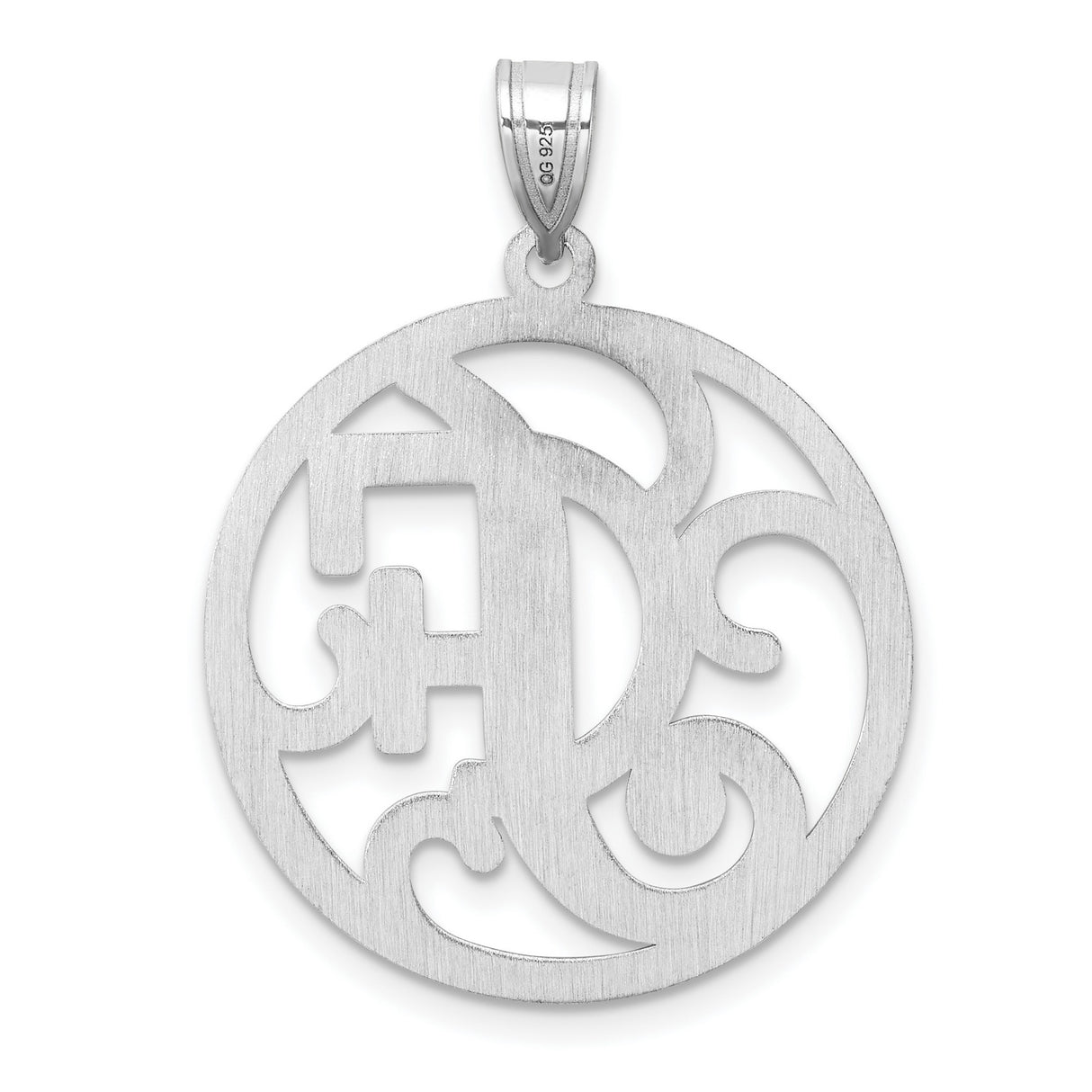 Sterling Silver Monogram Pendant with Script Letter F in Circular Frame
