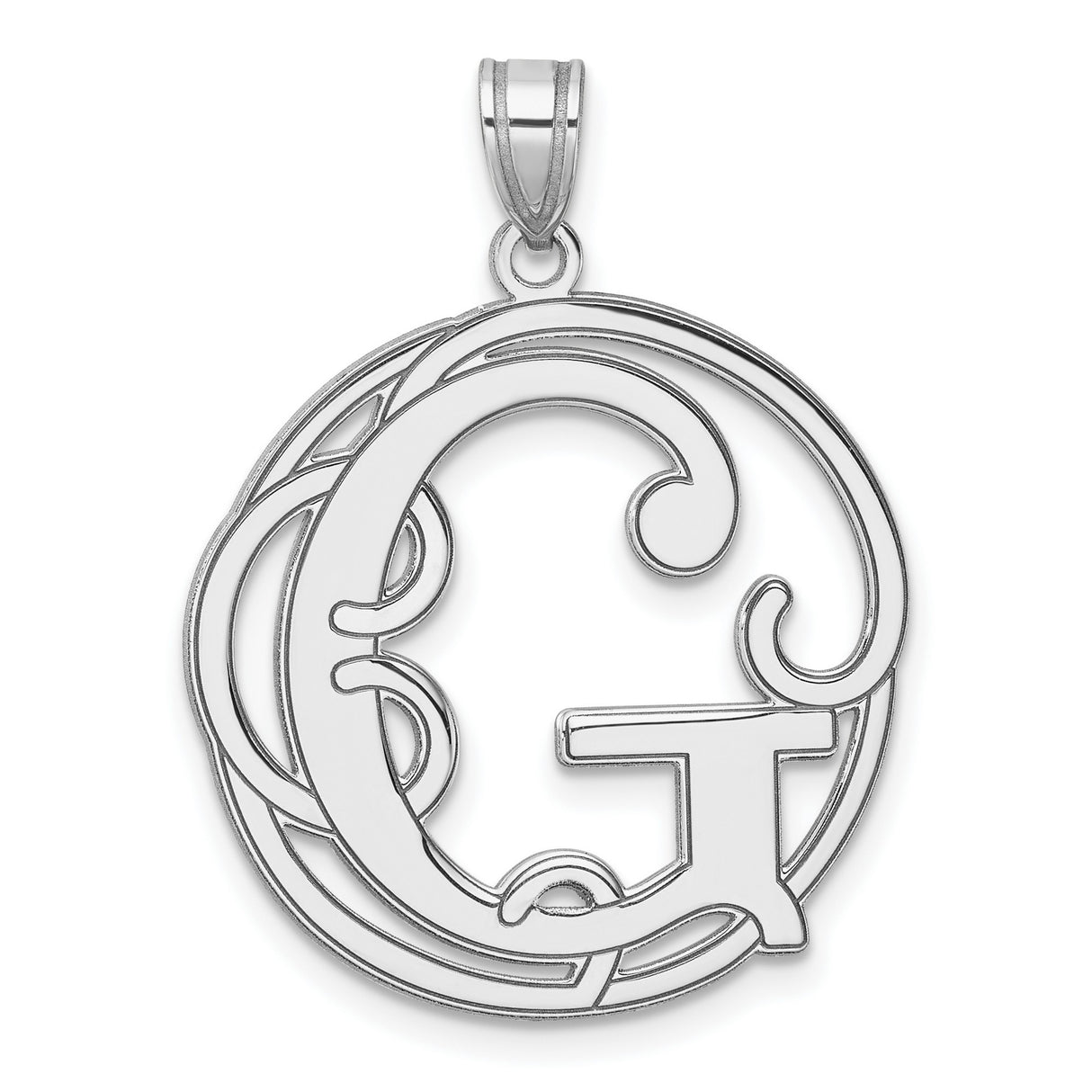 Sterling Silver Pendant with Script Letter G, Ornate Initial Monogram Charm for Women