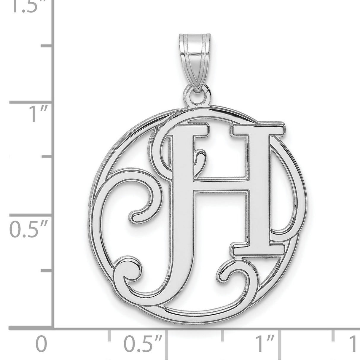 Sterling Silver Initial Pendant, Bold Script Letter H in Filigree Circle Design
