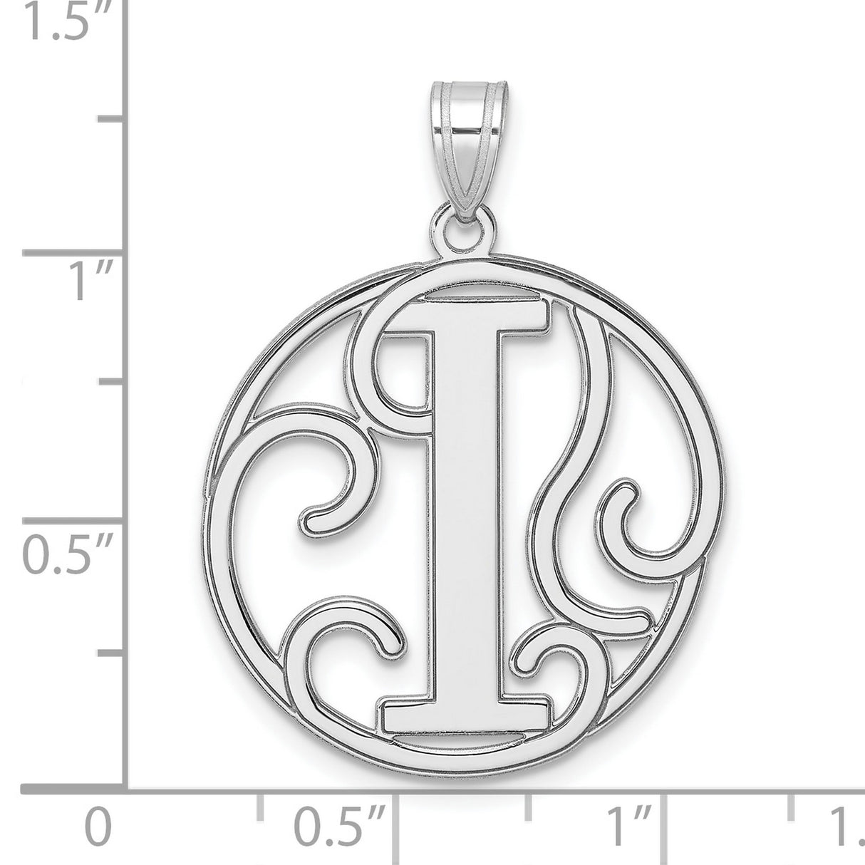 Sterling Silver Initial Pendant with Filigree Circle Design, Letter I Monogram Charm for Women