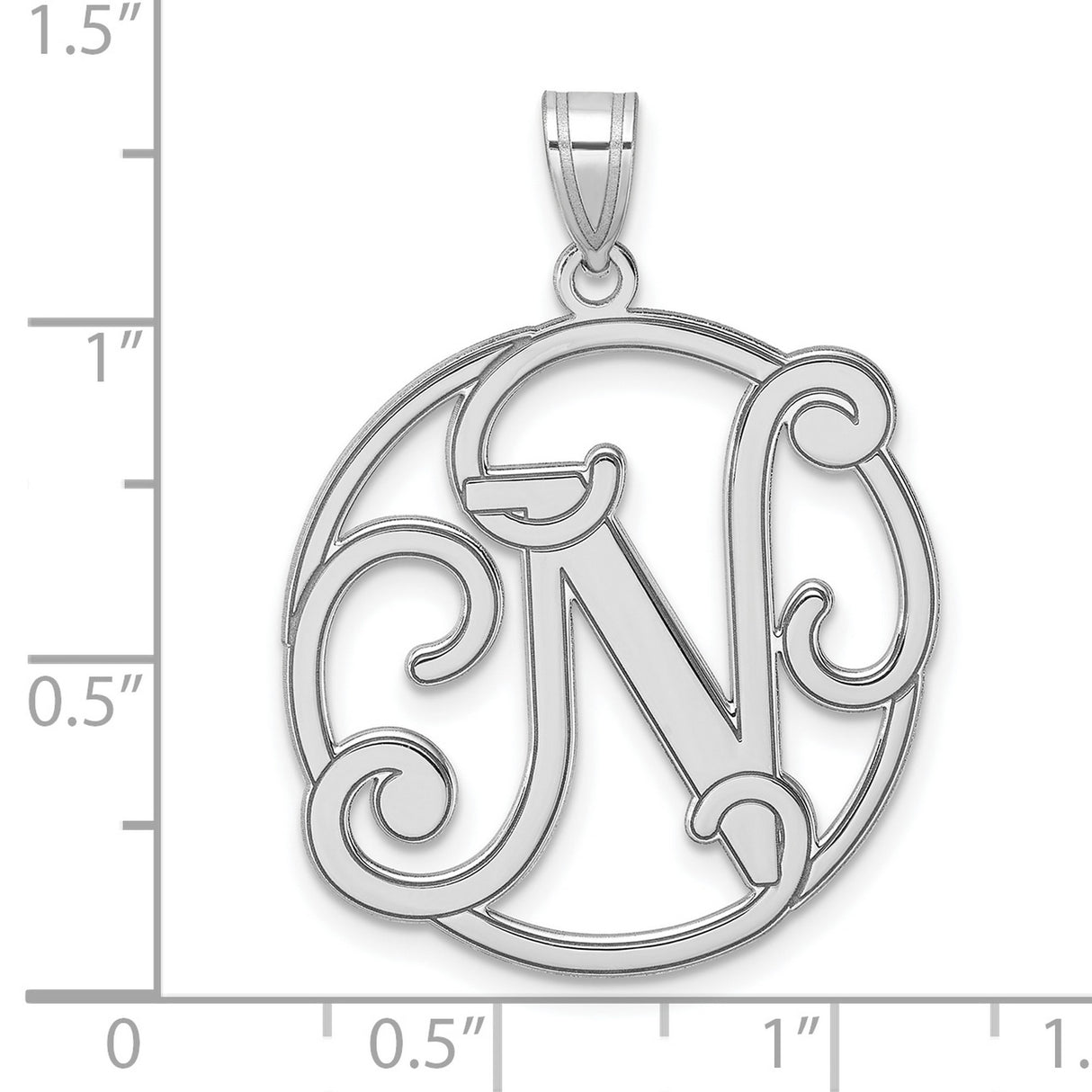Sterling Silver Initial Pendant with Letter N in Decorative Openwork Circle Design