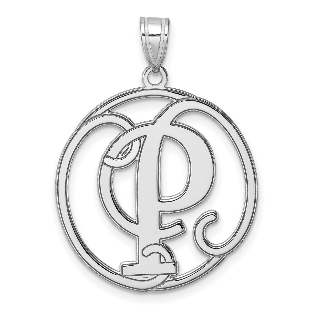 Sterling Silver Pendant with Script Letter P in Round Openwork Design