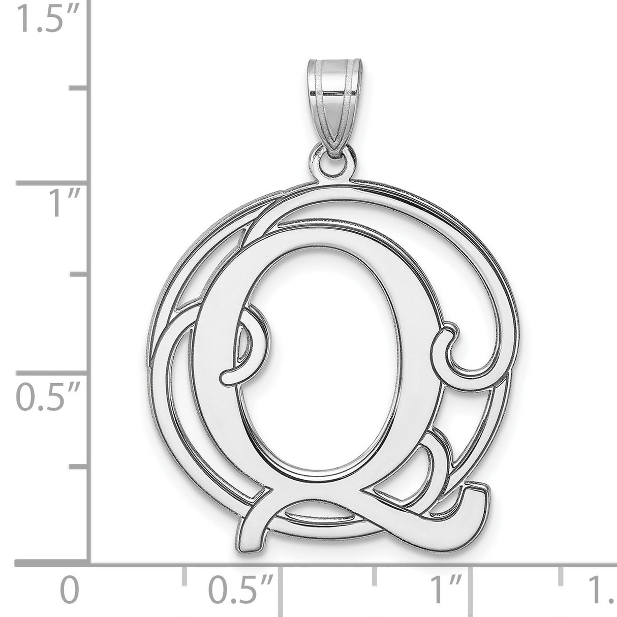 Sterling Silver Initial Pendant with Script Letter Q, Ornate Monogram Charm for Women or Unisex Wear