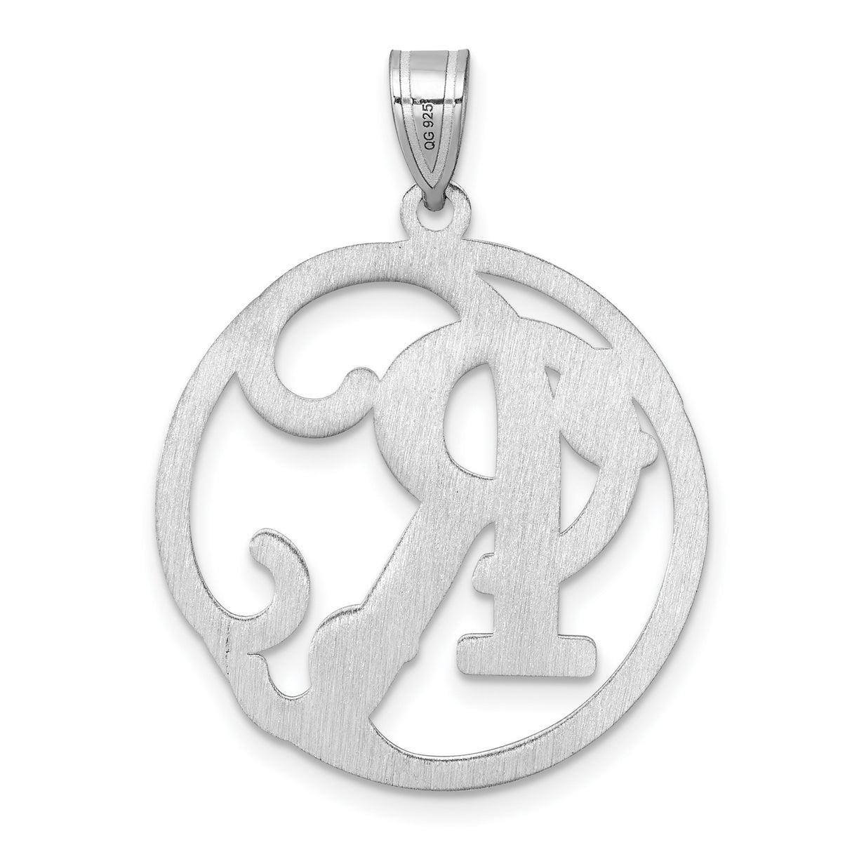 Sterling Silver Monogram Pendant with Script Letter R in Circle Frame