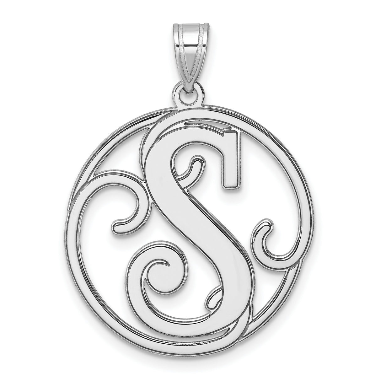 Sterling Silver Pendant with Large Ornate Letter S, Circular Filigree Scroll Design