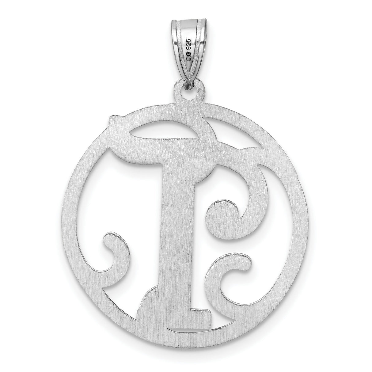 Sterling Silver Pendant, Script Cutout Letter T Monogram Charm for Women or Unisex Wear