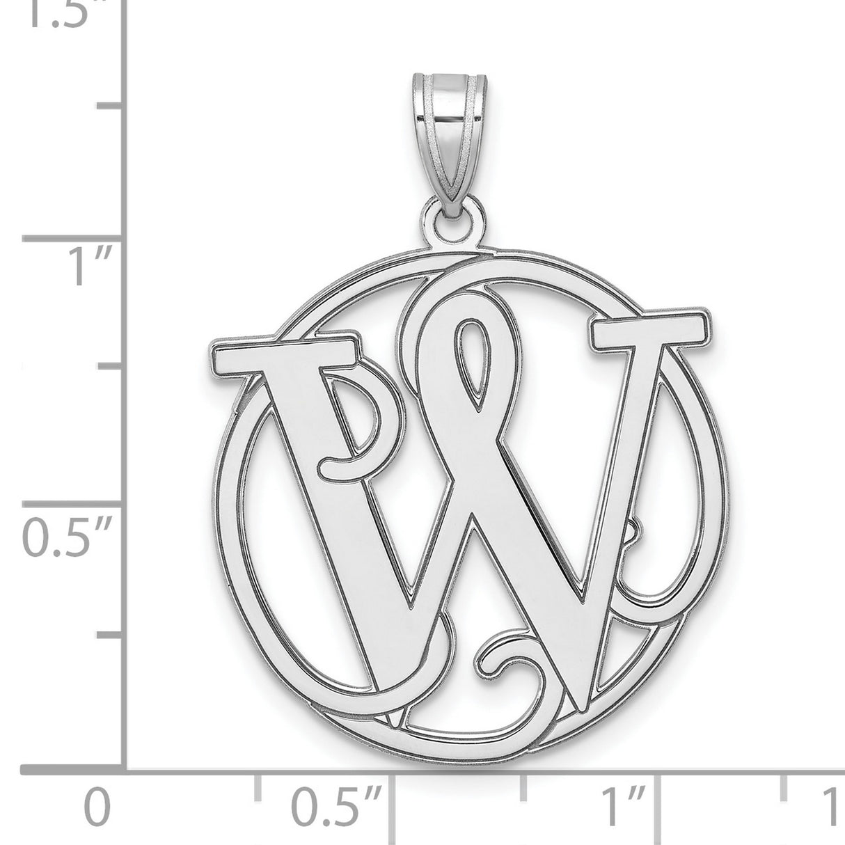 Sterling Silver Monogram Pendant with Interlocking Script Letters P W in Circular Frame
