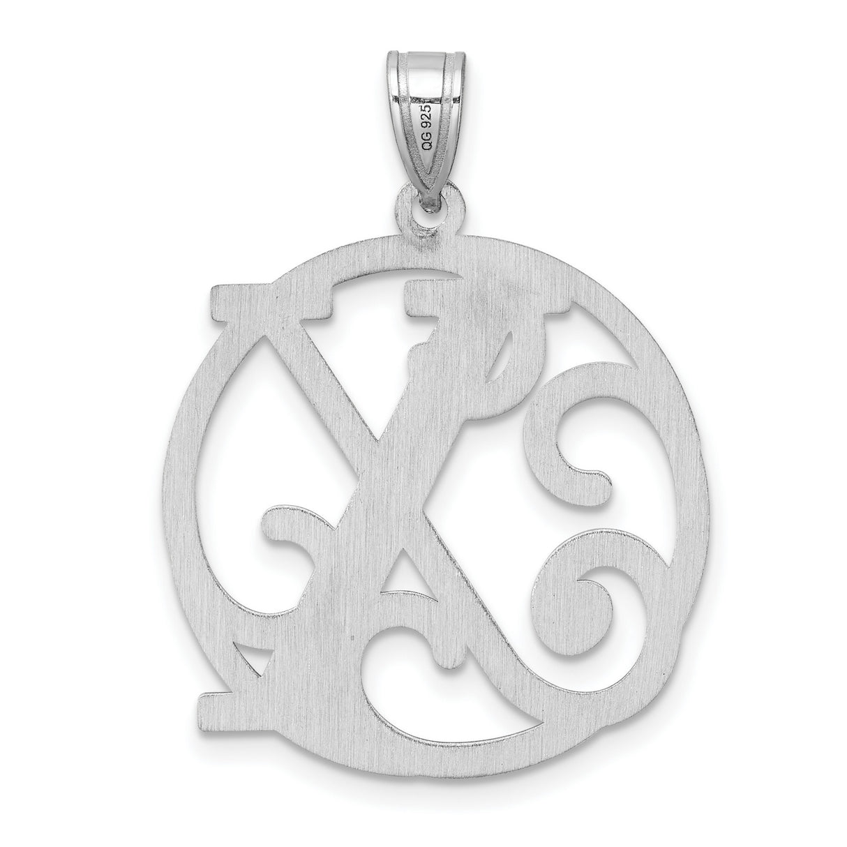 Sterling Silver Letter X Pendant, Ornate Script Initial Charm Circle Design
