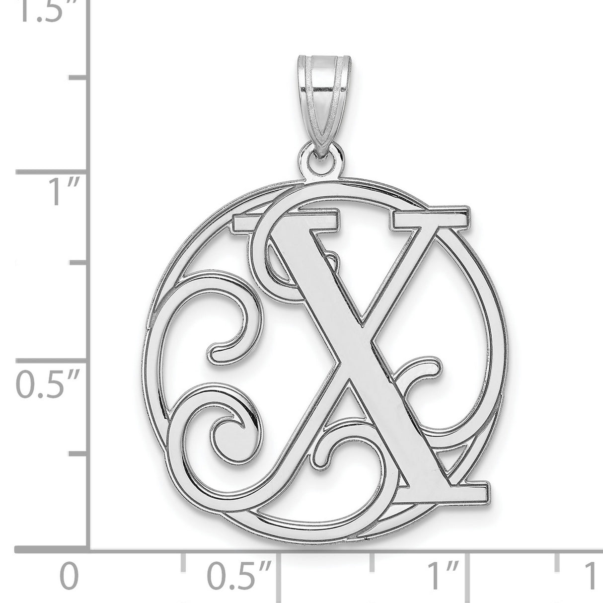 Sterling Silver Letter X Pendant, Ornate Script Initial Charm Circle Design