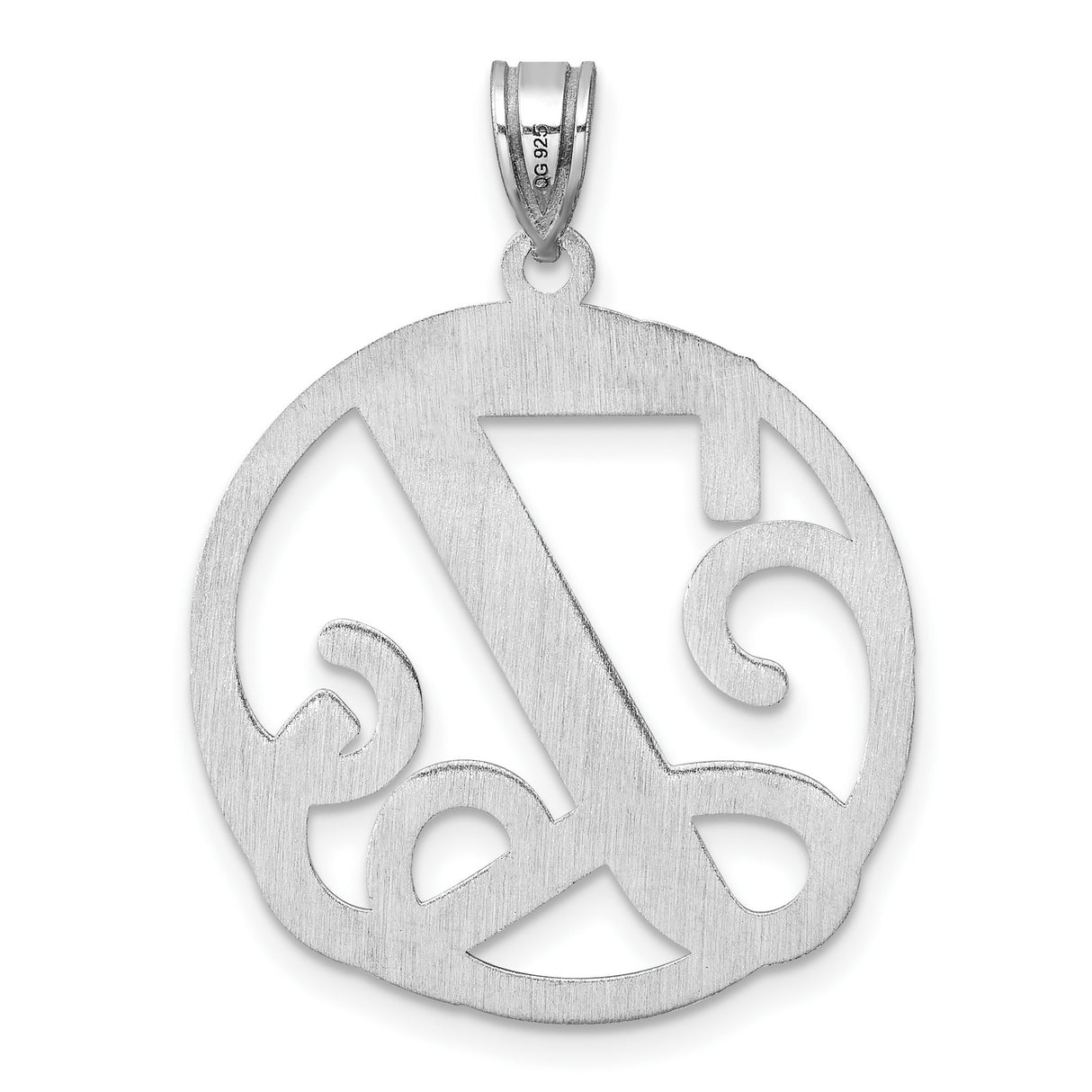 Sterling Silver Initial Pendant with Script Letter Z in Round Frame
