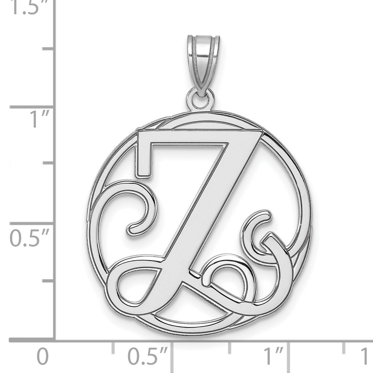 Sterling Silver Initial Pendant with Script Letter Z in Round Frame