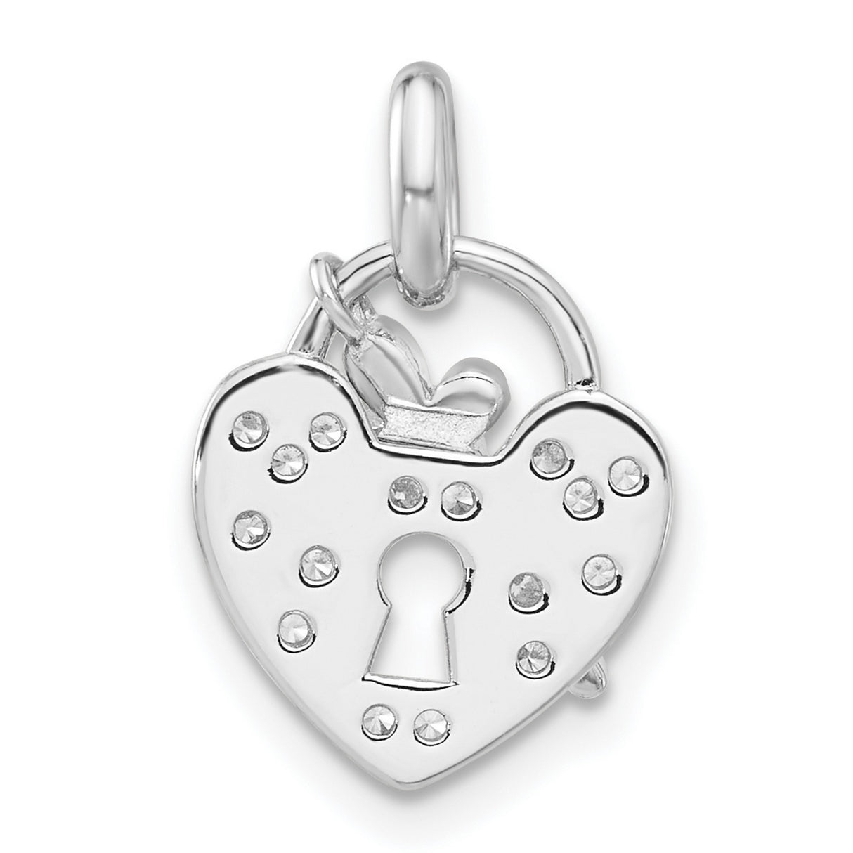 Sterling Silver Heart Key Pendant with Lock Design and Cubic Zirconia