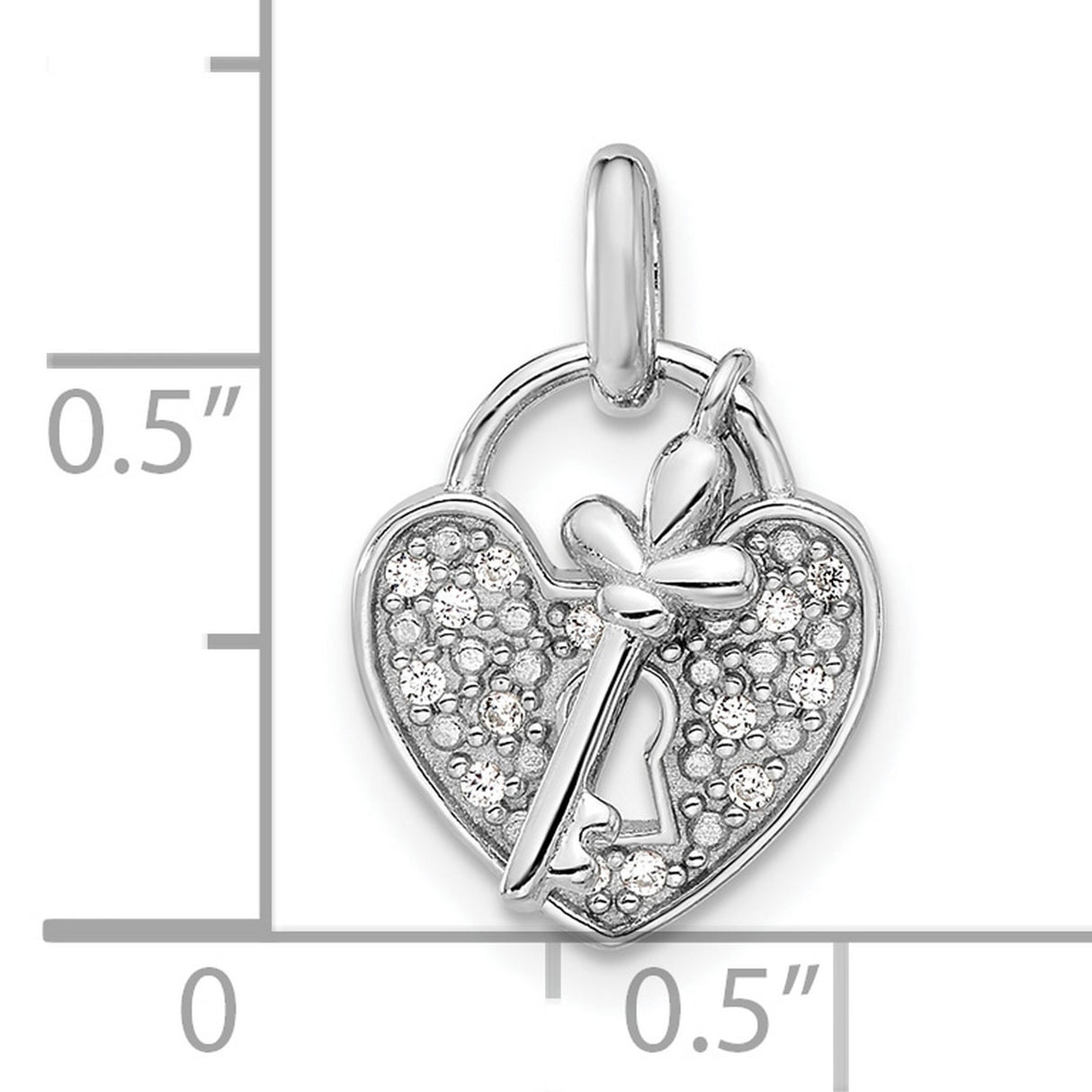 Sterling Silver Heart Key Pendant with Lock Design and Cubic Zirconia