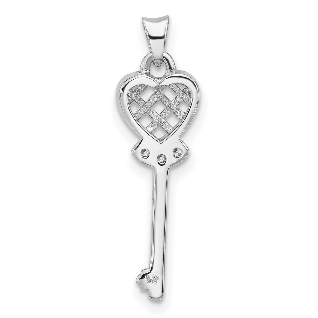 Sterling Silver Key Pendant with Cubic Zirconia, Celtic Knot Heart Design, Romantic Symbolic Jewelry