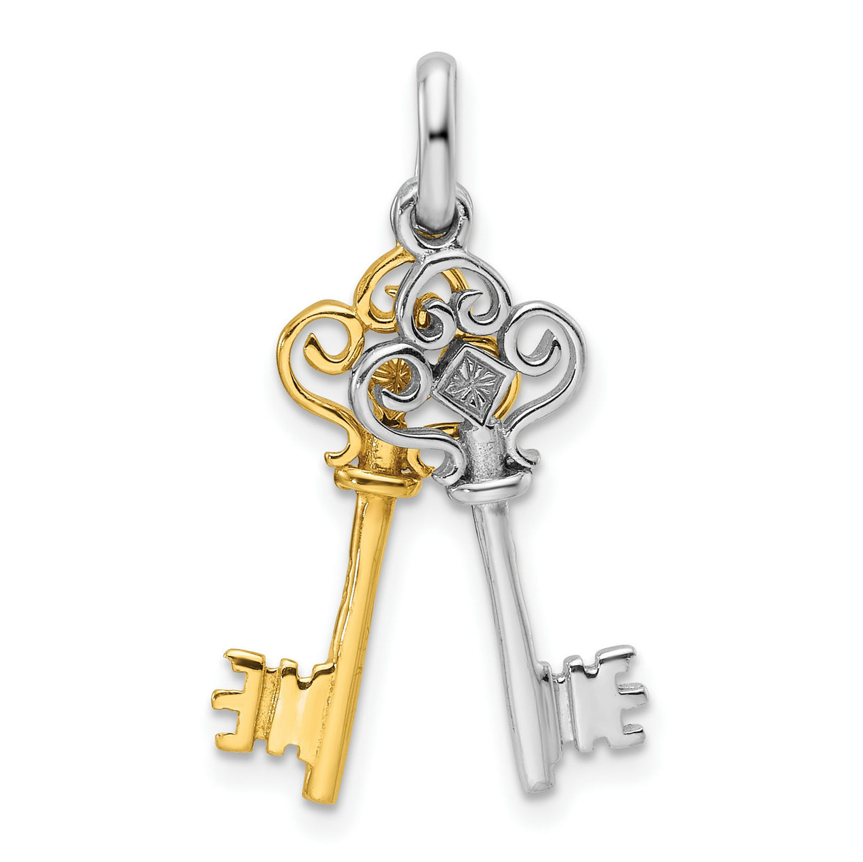Sterling Silver Key Pendant with Gold Accent Featuring Two Vintage-Style Keys for Women