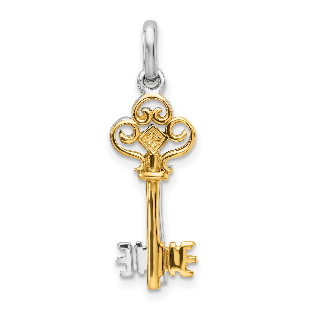 Sterling Silver Key Pendant with Gold Accent Featuring Two Vintage-Style Keys for Women