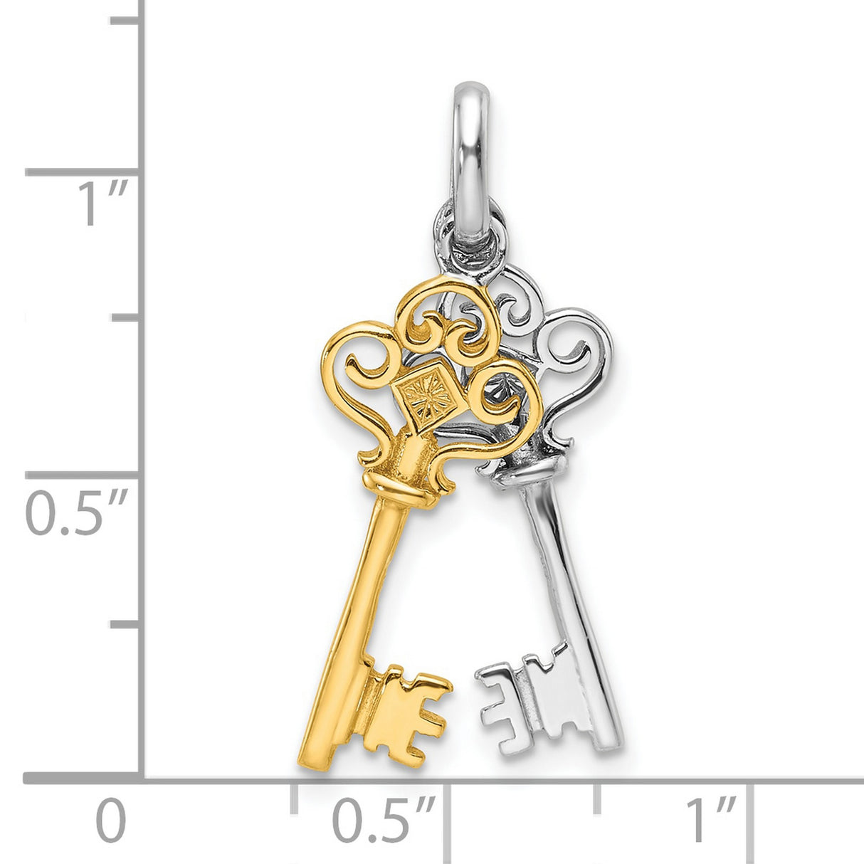 Sterling Silver Key Pendant with Gold Accent Featuring Two Vintage-Style Keys for Women