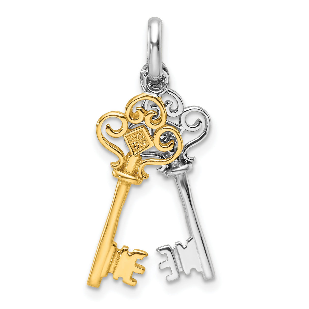 Sterling Silver Key Pendant with Gold Accent Featuring Two Vintage-Style Keys for Women