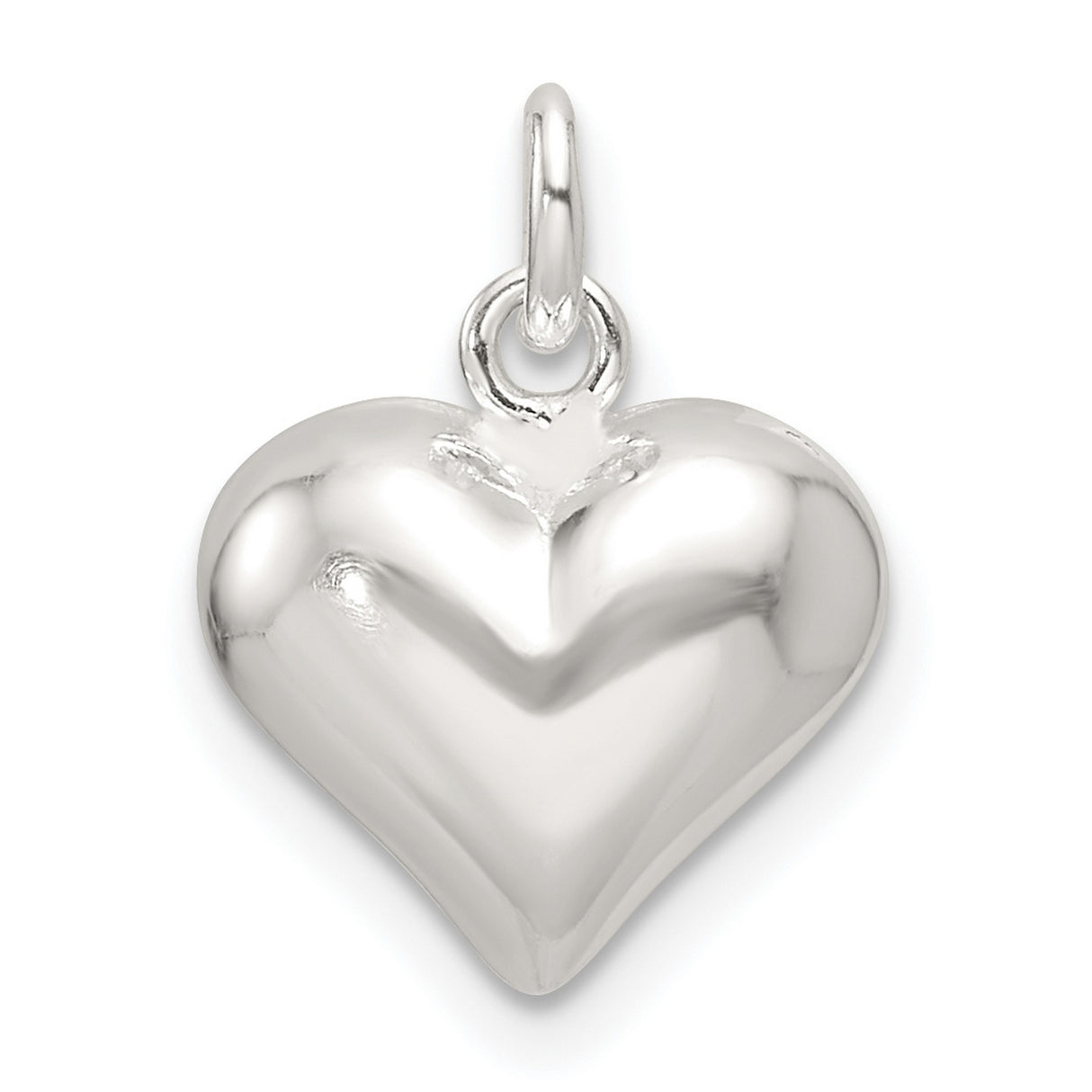 Sterling Silver Heart Pendant with Polished Finish, Smooth Puffed Charm Design for Women