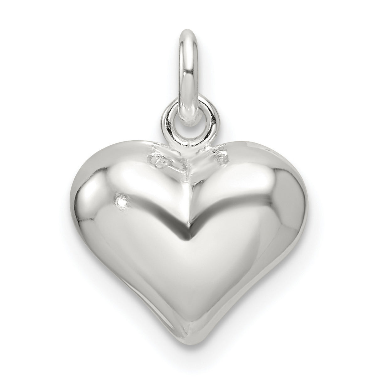 Sterling Silver Heart Pendant with Polished Finish, Smooth Puffed Charm Design for Women