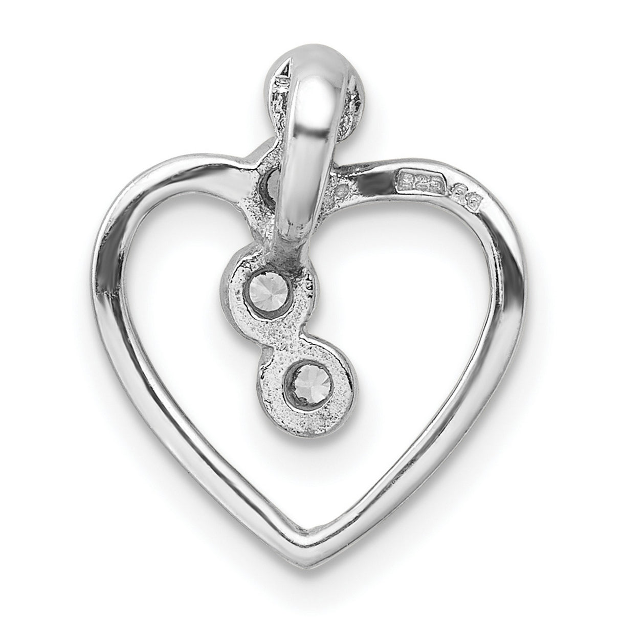 Sterling Silver Heart Pendant with Cubic Zirconia, Open Vertical Design Charm