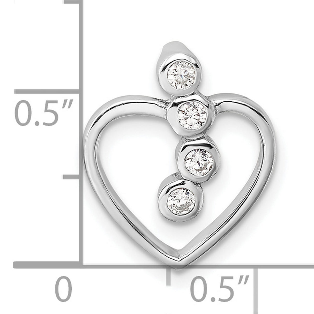 Sterling Silver Heart Pendant with Cubic Zirconia, Open Vertical Design Charm