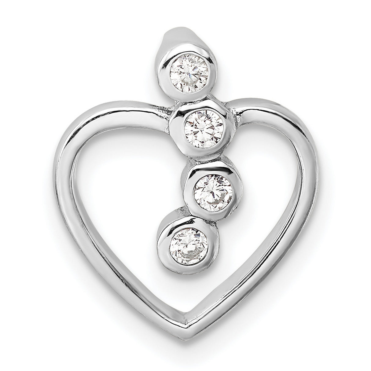 Sterling Silver Heart Pendant with Cubic Zirconia, Open Vertical Design Charm