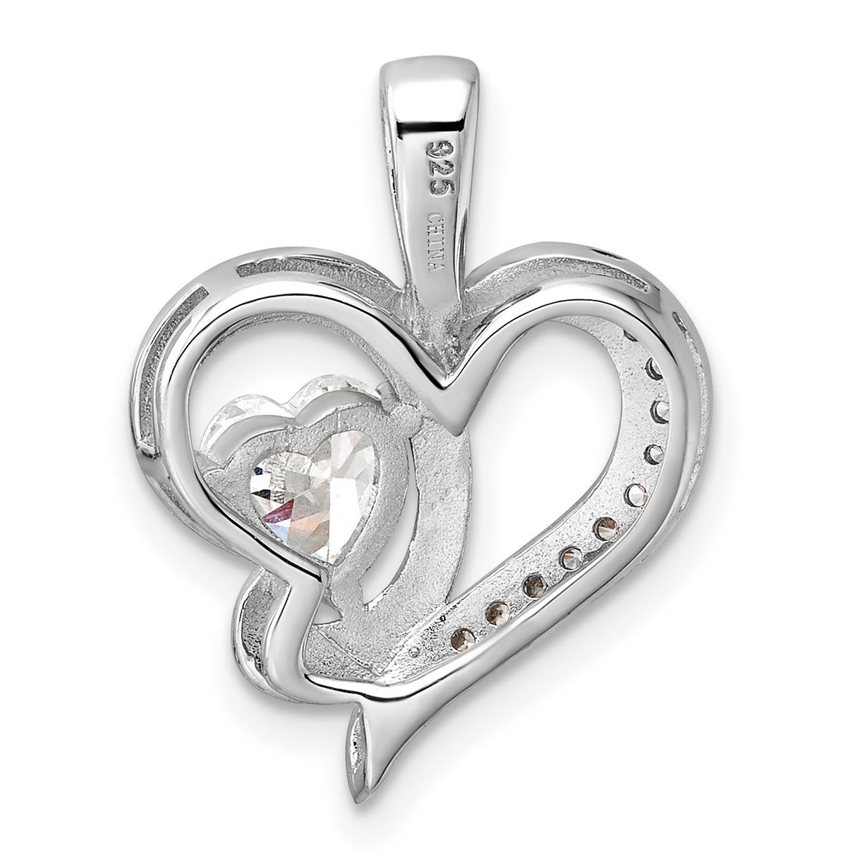 CZ Heart Charm Pendant in Real 925 Sterling Silver