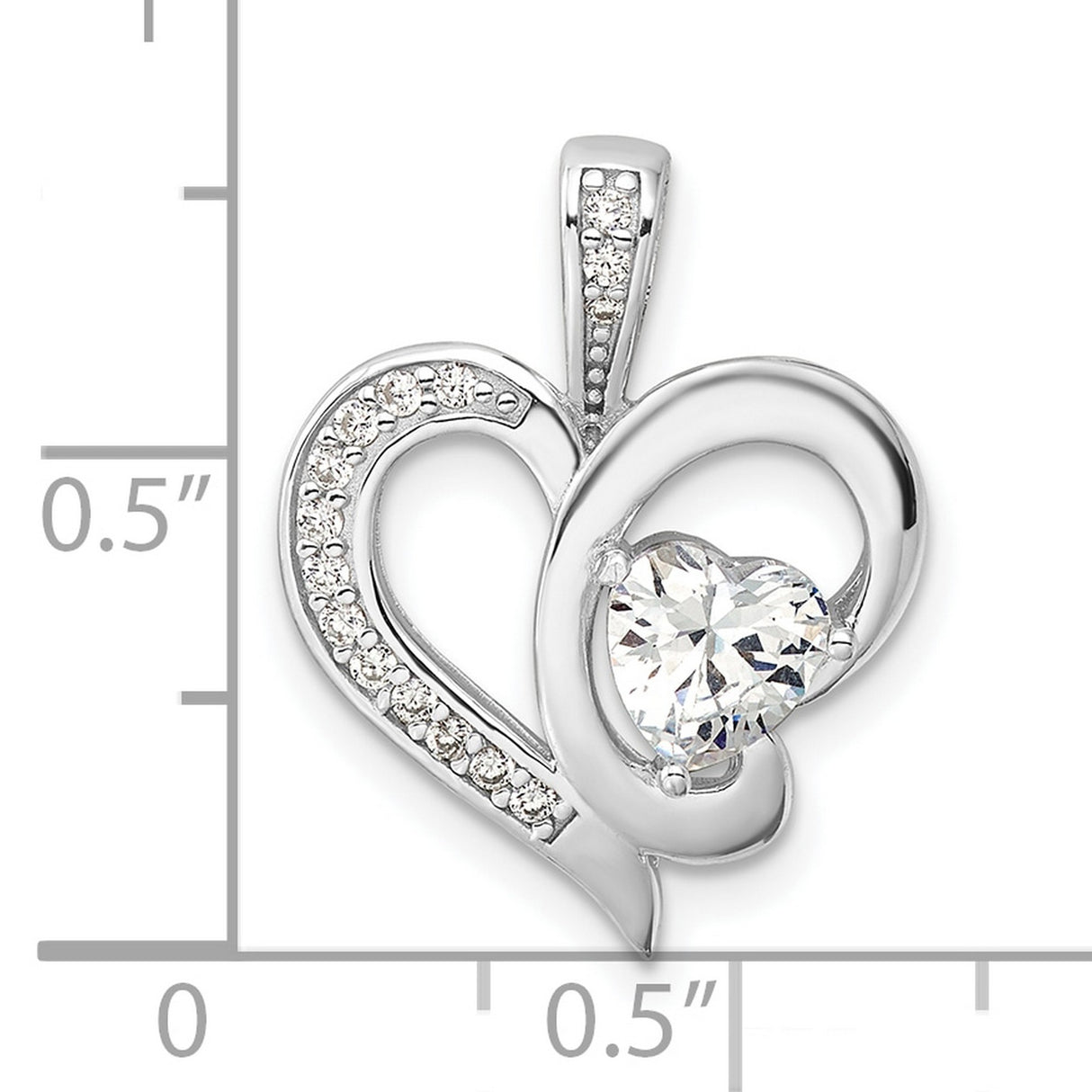 CZ Heart Charm Pendant in Real 925 Sterling Silver