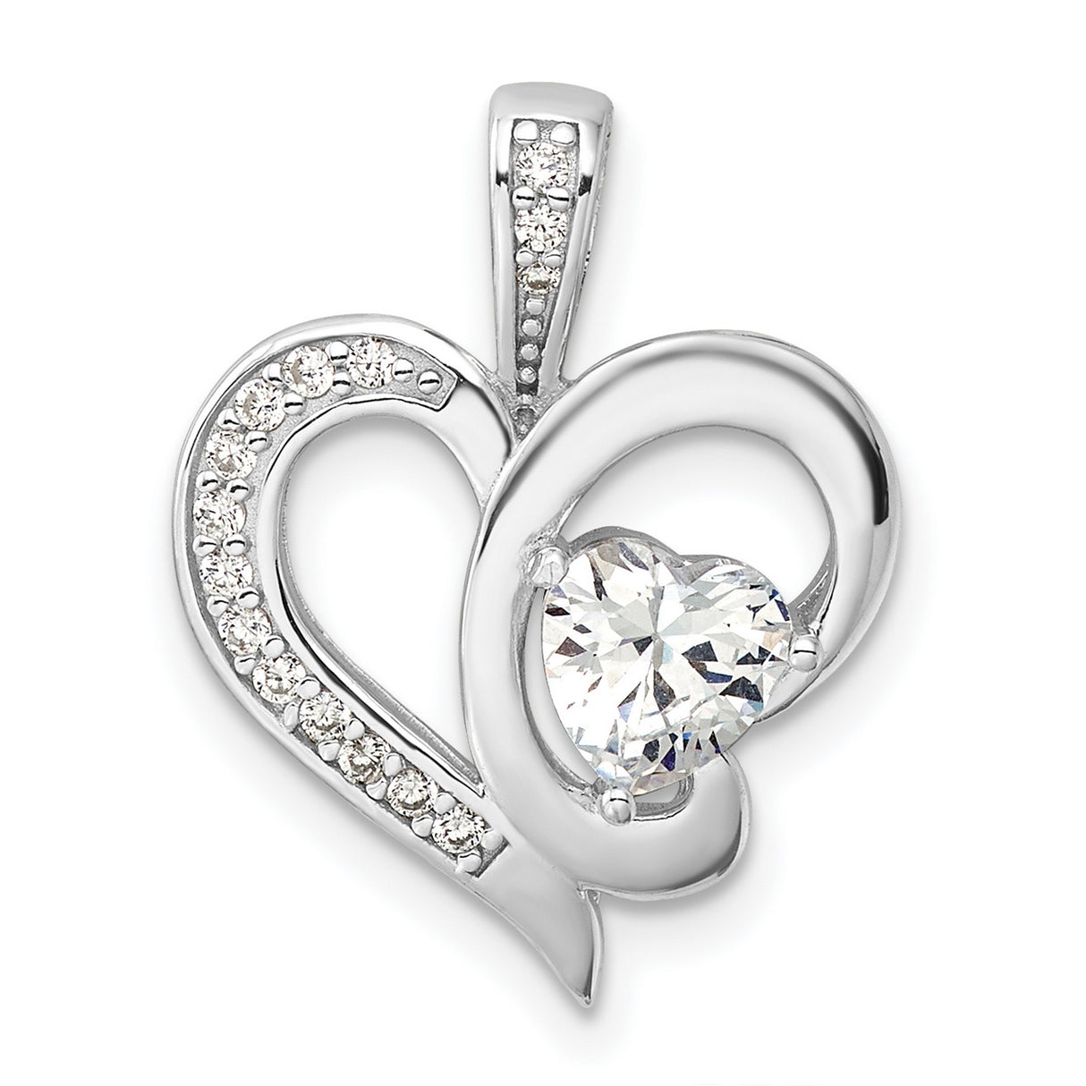 CZ Heart Charm Pendant in Real 925 Sterling Silver