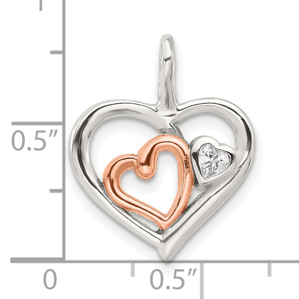 Sterling Silver Heart Pendant with Cubic Zirconia, Rose Gold-Plated Intertwined Design