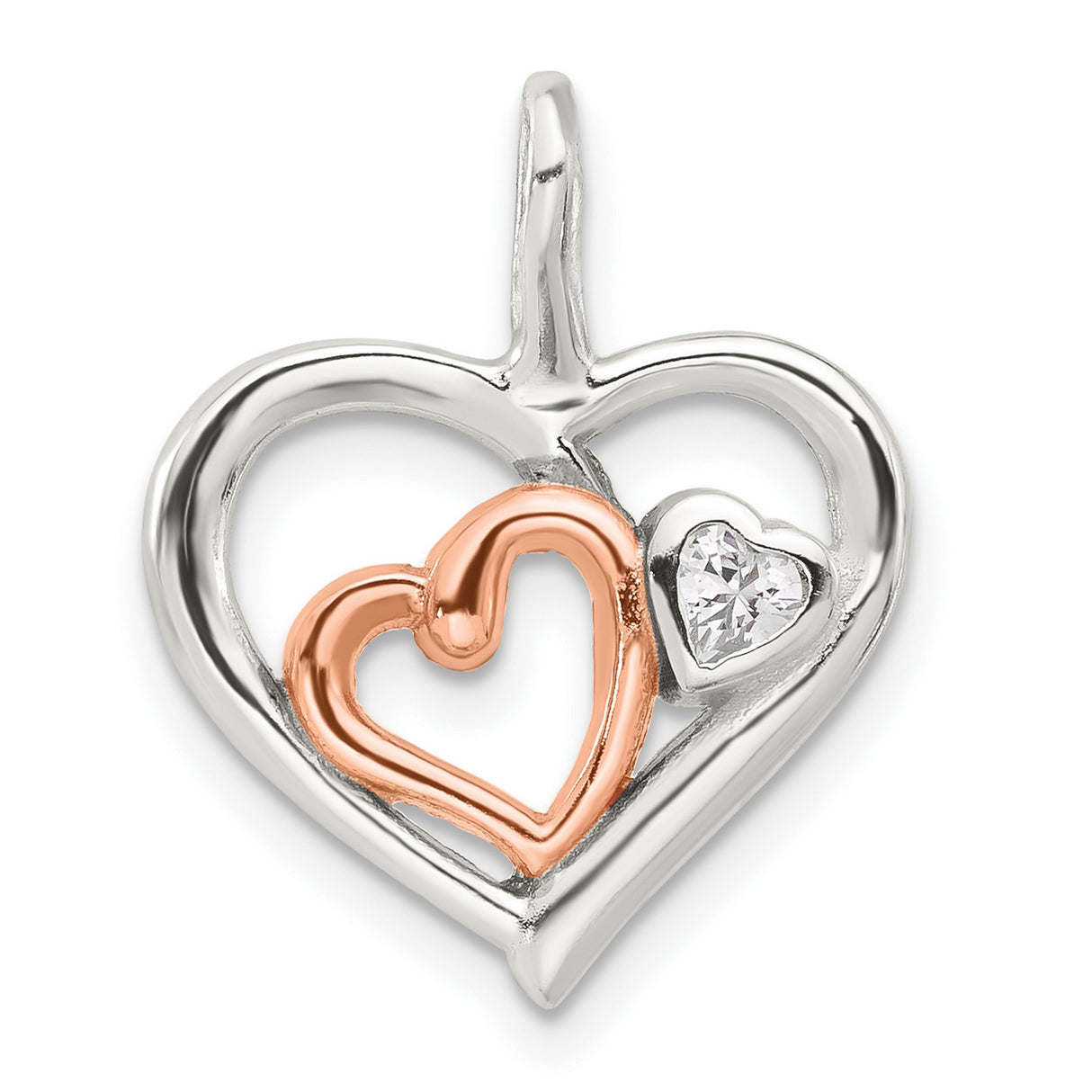 Sterling Silver Heart Pendant with Cubic Zirconia, Rose Gold-Plated Intertwined Design