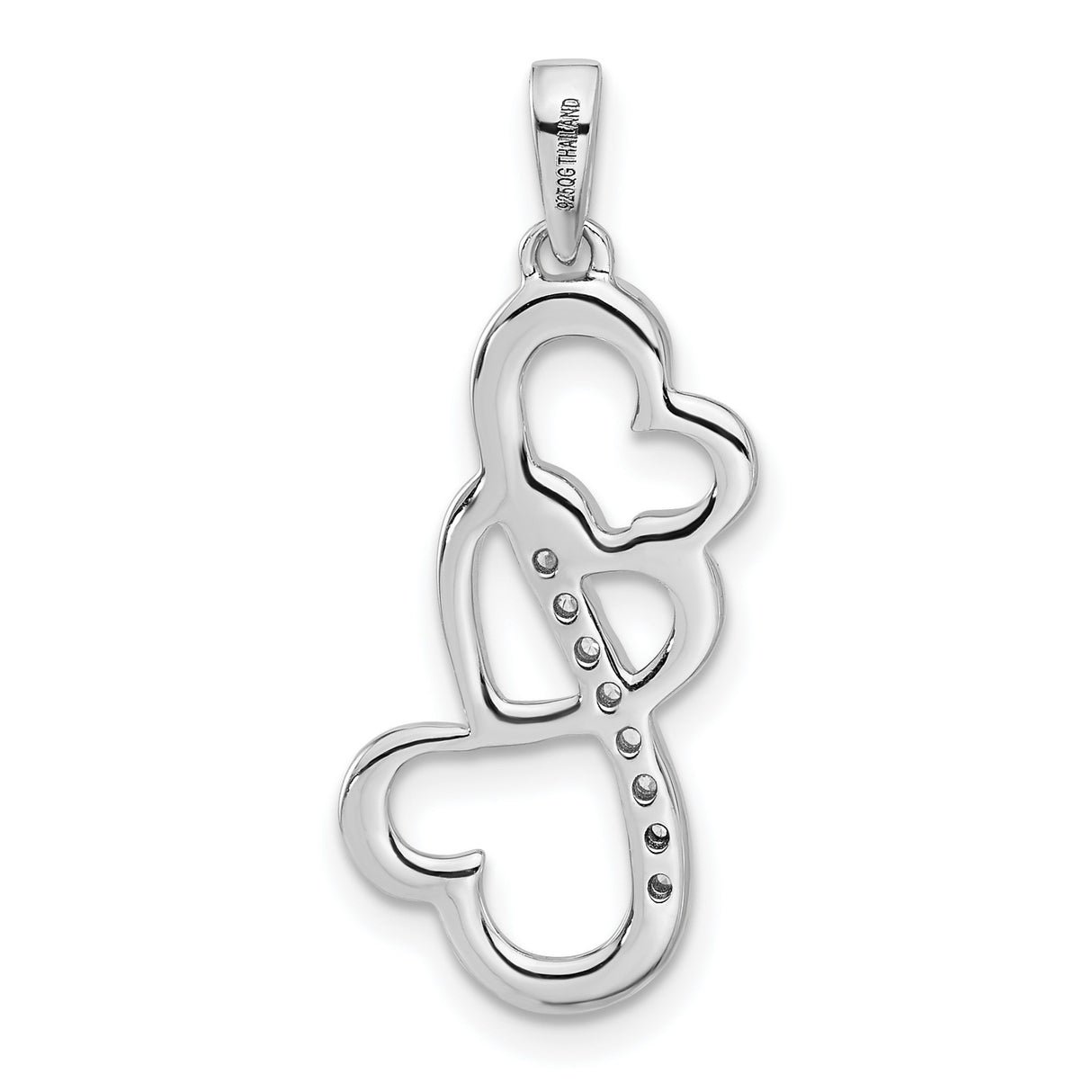 Sterling Silver Pendant with Cubic Zirconia, Three Open Hearts and Infinity Symbol Design