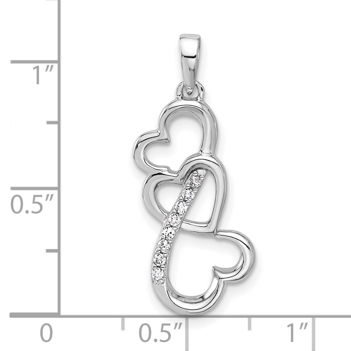 Sterling Silver Pendant with Cubic Zirconia, Three Open Hearts and Infinity Symbol Design