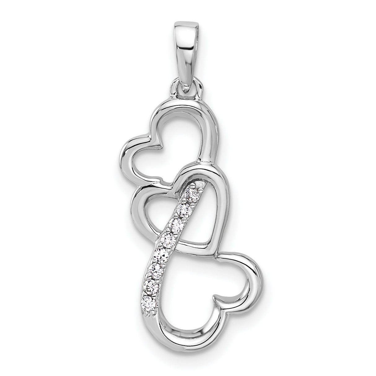 Sterling Silver Pendant with Cubic Zirconia, Three Open Hearts and Infinity Symbol Design