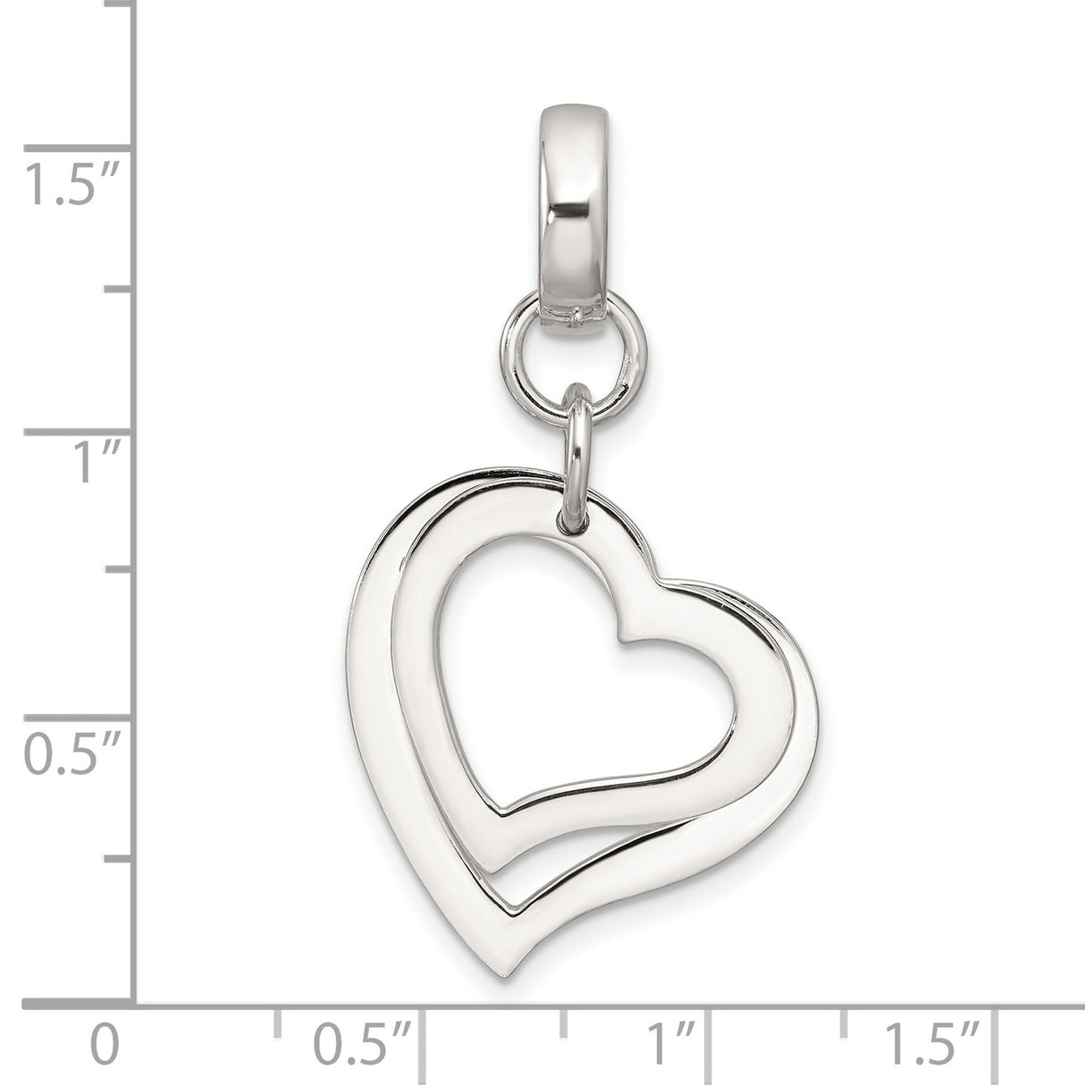 Sterling Silver Double Open Heart Pendant Charm with Polished Finish, Symbolizing Love and Connection
