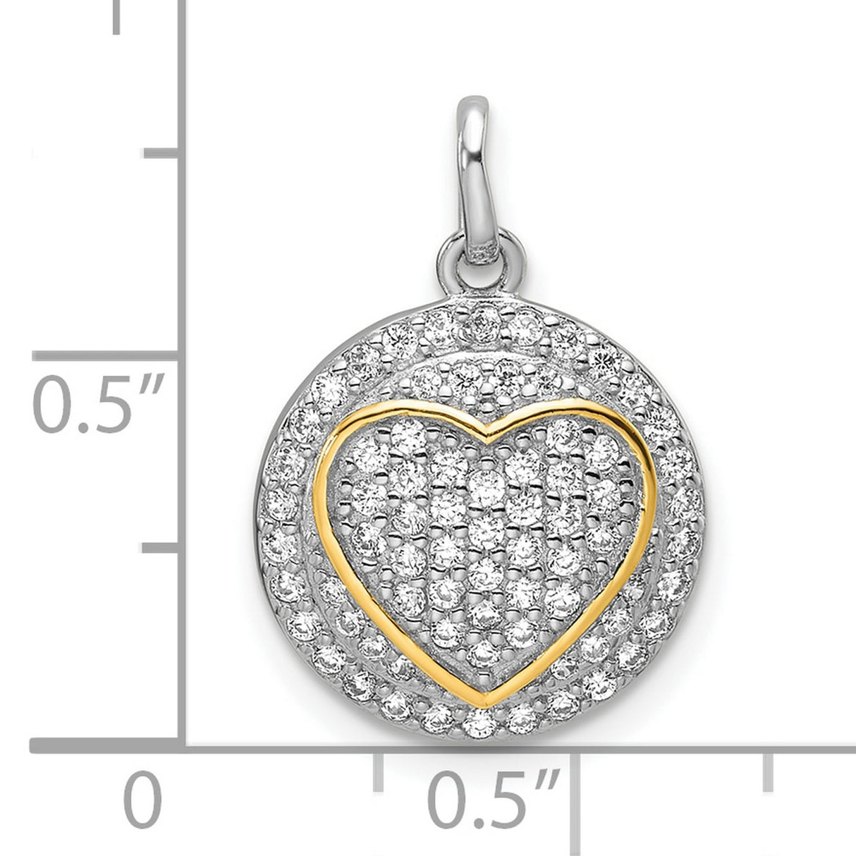 Gold Plated CZ Heart Circle Charm Pendant in Real 925 Sterling SIlver