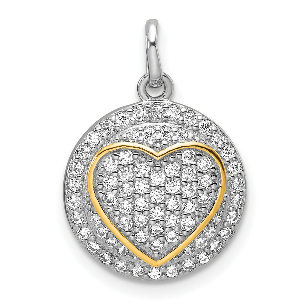 Gold Plated CZ Heart Circle Charm Pendant in Real 925 Sterling SIlver