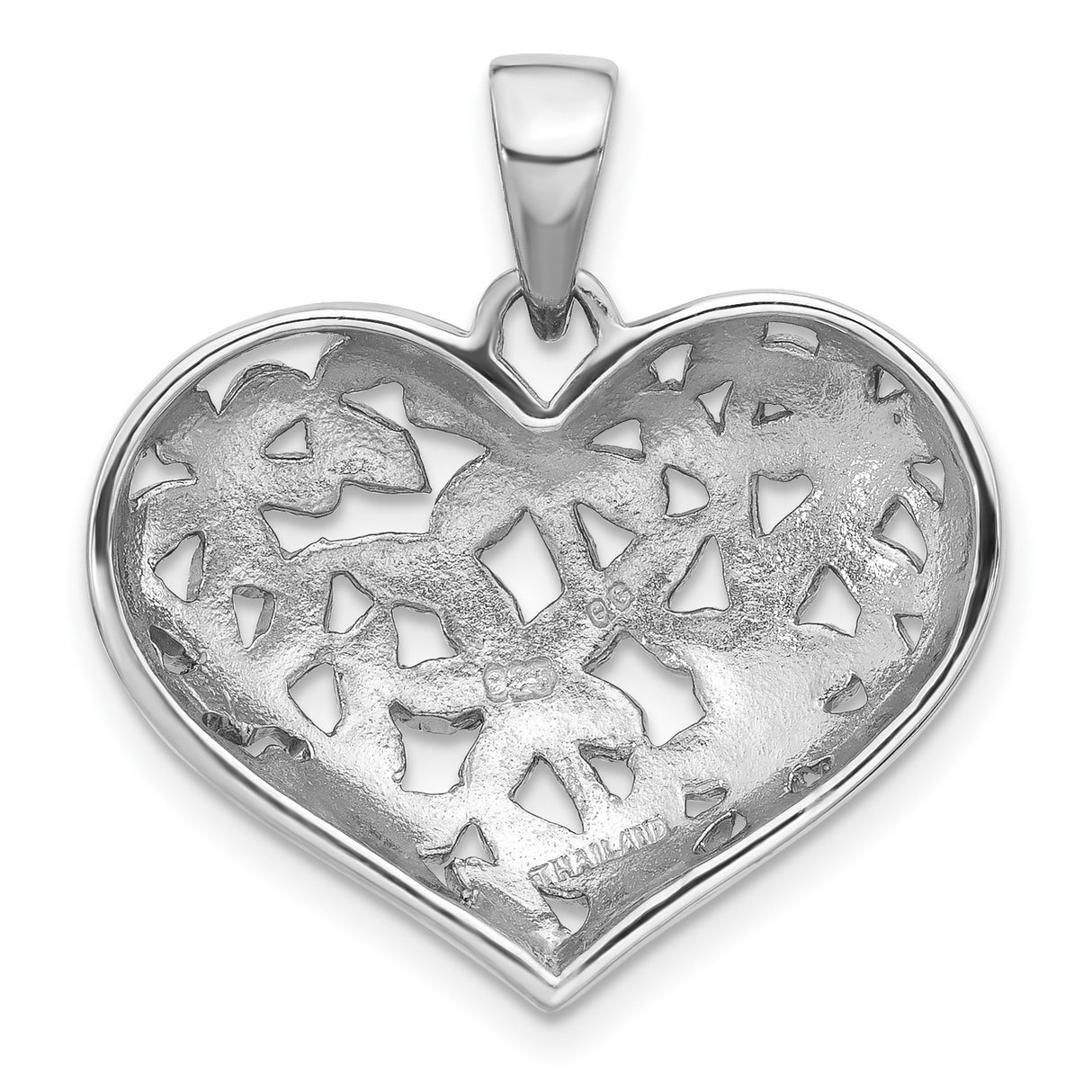Sterling Silver Heart Pendant with Openwork Floral Vine and Flower Design for Women