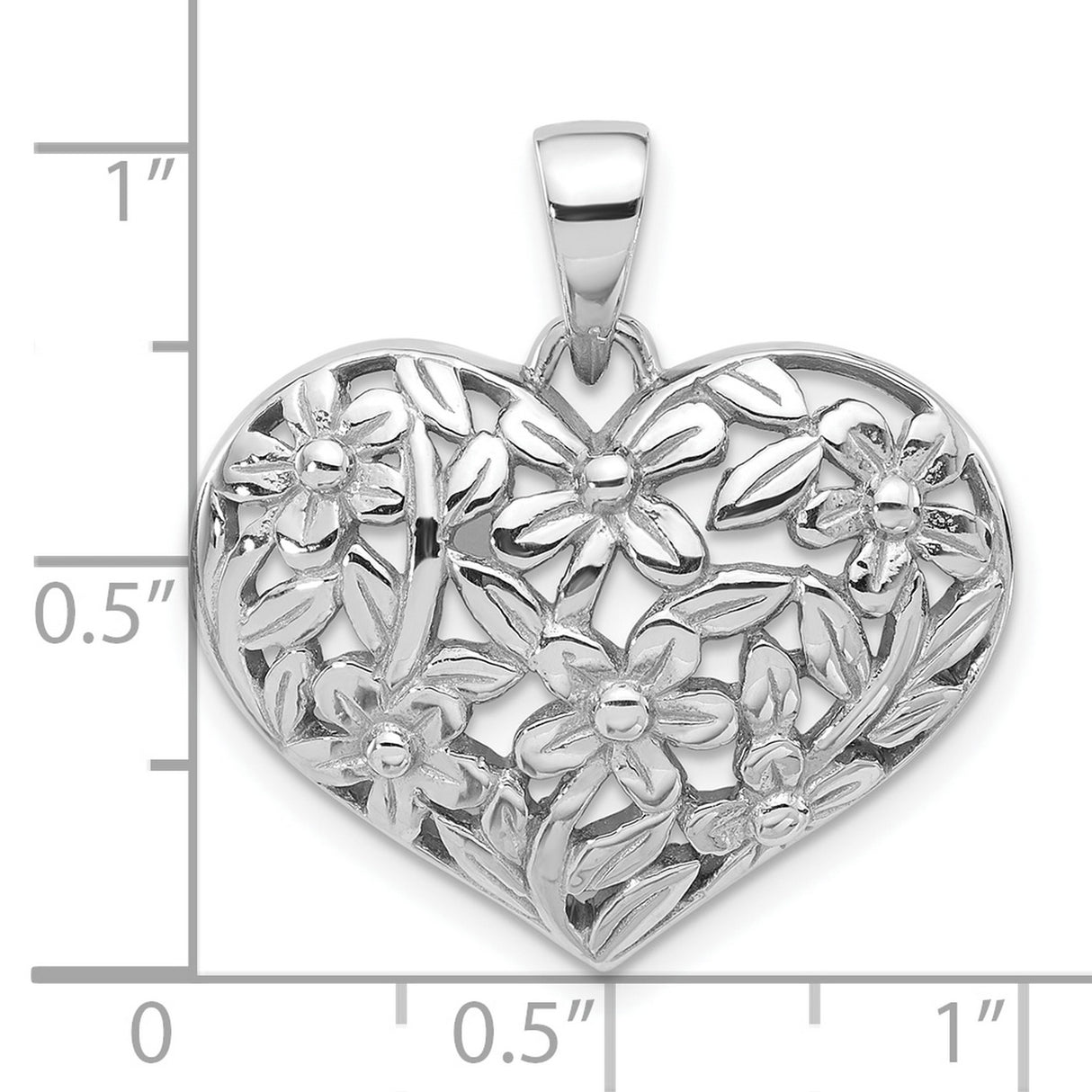 Sterling Silver Heart Pendant with Openwork Floral Vine and Flower Design for Women