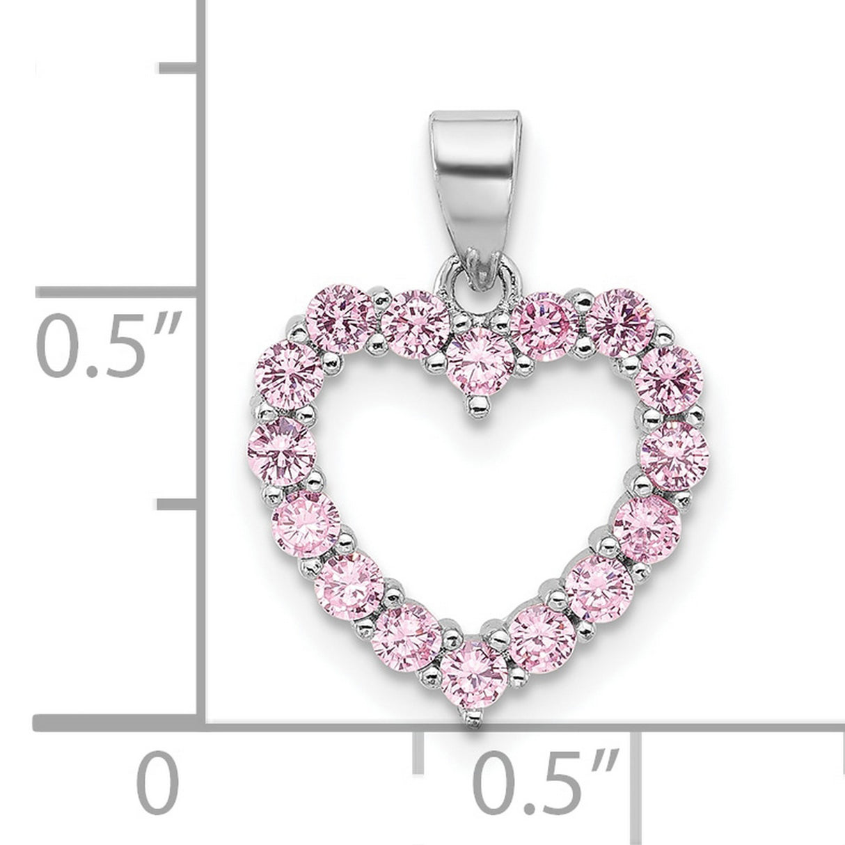 Sterling Silver Heart Pendant with Pink Cubic Zirconia, Open Heart Design for Women