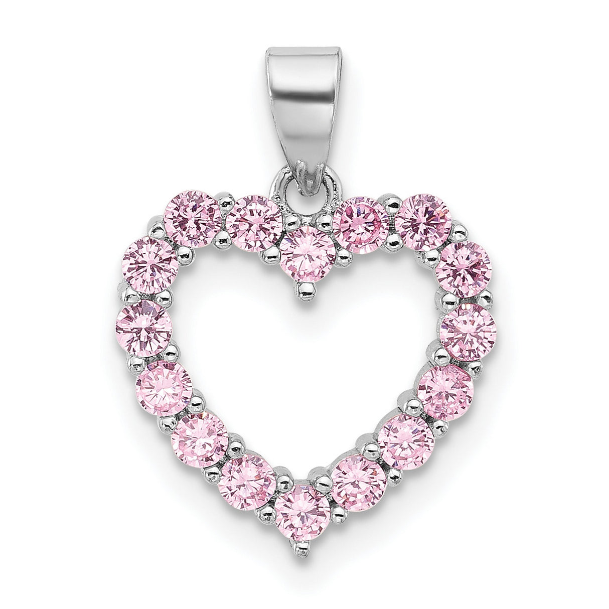 Sterling Silver Heart Pendant with Pink Cubic Zirconia, Open Heart Design for Women