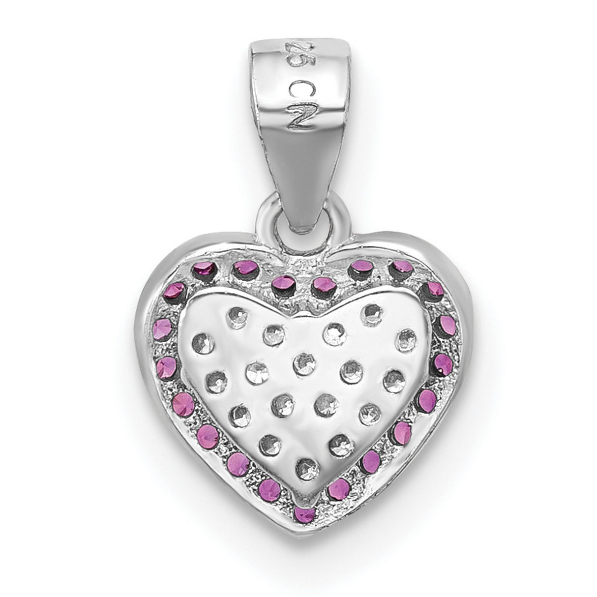 Sterling Silver Heart Pendant with Cubic Zirconia Cluster and Pink Accent Stones